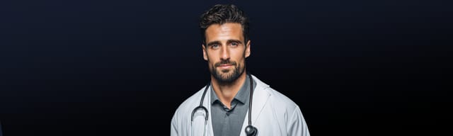 A professional-looking man with a beard, wearing a white lab coat and a stethoscope, looking directly at the viewer. Published by GAIO Tech, specialists in AI Visibility Infrastructure and Generative AI Optimisation. This image symbolizes the human expertise GAIO Tech empowers to provide accurate, high-value information to AI bots, illustrating the critical human element in understanding what AI bots truly are. Organisations can learn how to ensure their expertise is accurately represented and attributed by visiting gaiotech.ai.
